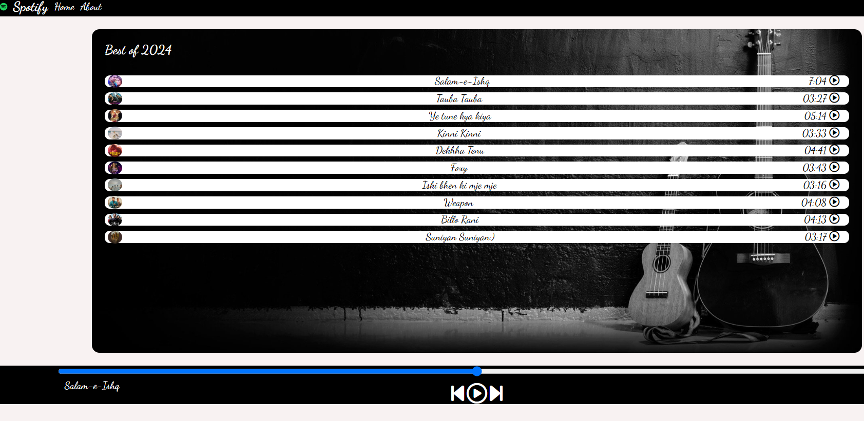 Preview of Spotify Clone project UI